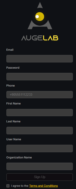 AugeLab account sign-up form